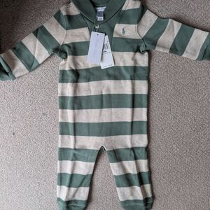 Ralph Lauren Striped Green and Cream Baby One Piece
